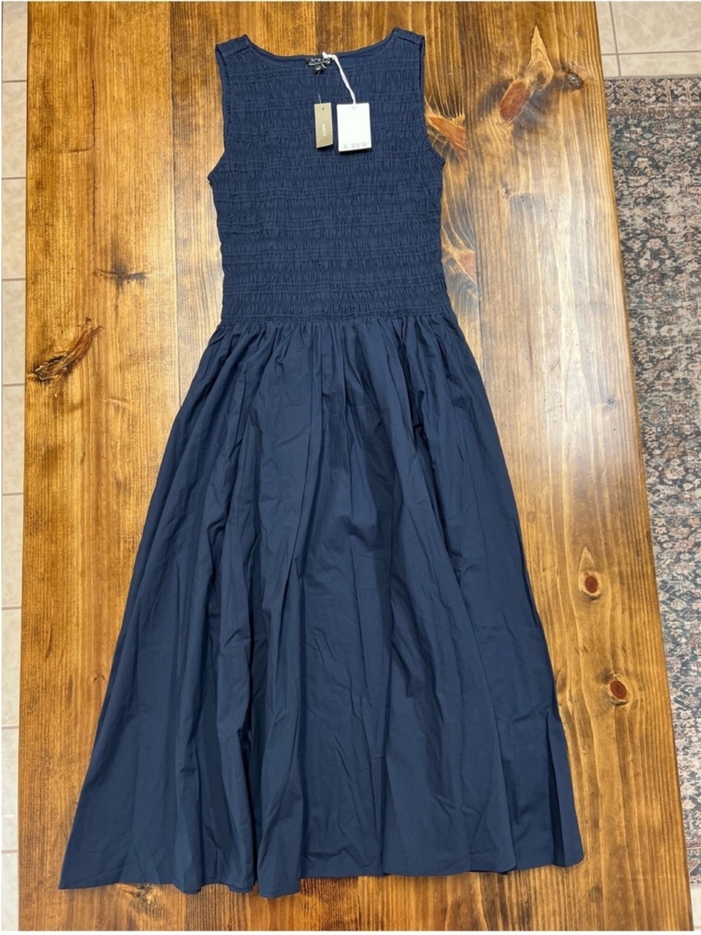 J. Crew Lina smocked midi dress in Navy Blue Size XS NWT - Picture 4 of 10